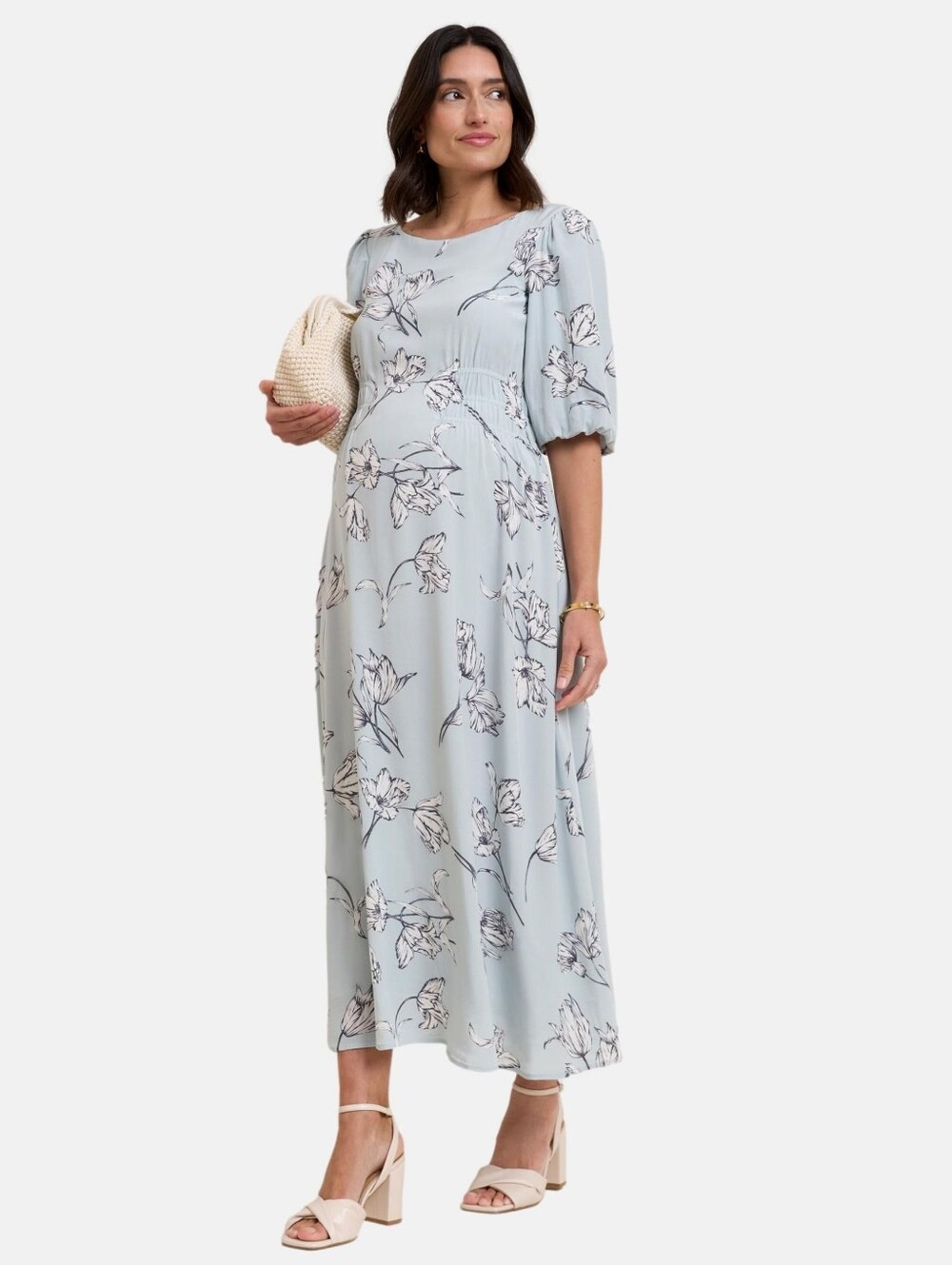 SERAPHINE Tulip Print  Ruched Waist Midi Maternity Dress NWT